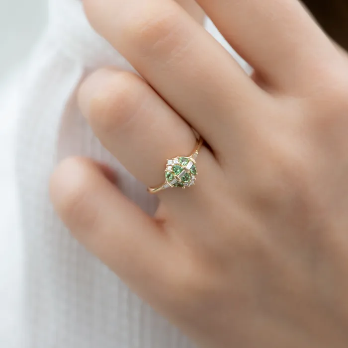 ARTEMER Rings Mint Garnet and Diamond Cluster Engagement Ring
