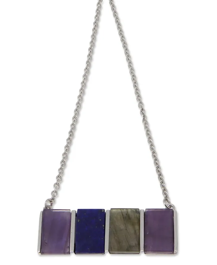 Buddha Groove Amethyst Labradorite and Lapis Sterling Silver Necklace Necklaces