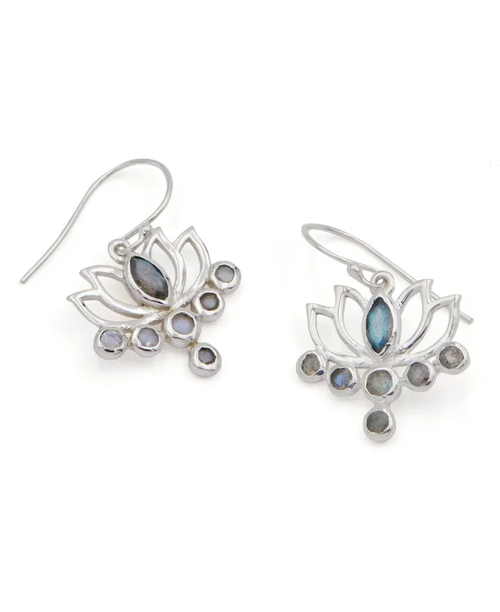 Buddha Groove Earrings Labradorite and Sterling Silver Lotus Earrings