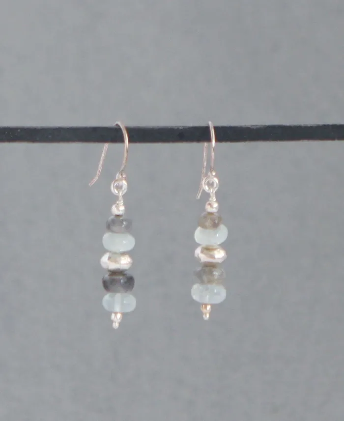 Buddha Groove Gemstone Cairn Earrings Labradorite and Aquamarine Earrings
