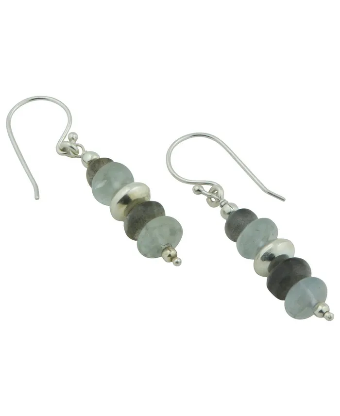 Buddha Groove Gemstone Cairn Earrings Labradorite and Aquamarine Earrings
