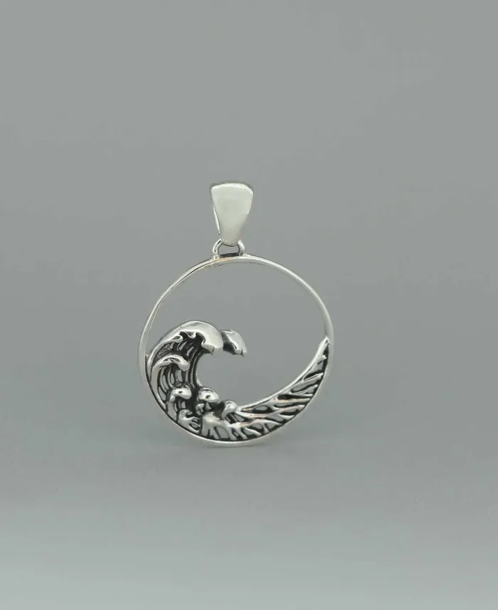Buddha Groove Sterling Silver Go With the Flow Ocean Wave Pendant Necklaces