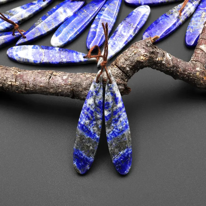 Drilled Natural Blue Lapis Earring Pair With White Calcite Long Skinny Teardrop Matched Gemstone Beads Pair Intrinsic Trading Earrings Drilled Natural Blue Lapis Earring Pair With White Calcite Long Skinny Teardrop Matched Gemstone Beads Pair Intrinsic Trading Earrings