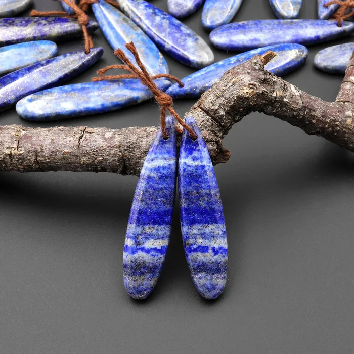 Drilled Natural Blue Lapis Earring Pair With White Calcite Long Skinny Teardrop Matched Gemstone Beads Pair Intrinsic Trading Earrings Drilled Natural Blue Lapis Earring Pair With White Calcite Long Skinny Teardrop Matched Gemstone Beads Pair Intrinsic Trading Earrings