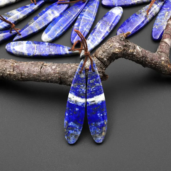 Drilled Natural Blue Lapis Earring Pair With White Calcite Long Skinny Teardrop Matched Gemstone Beads Pair Intrinsic Trading Earrings Drilled Natural Blue Lapis Earring Pair With White Calcite Long Skinny Teardrop Matched Gemstone Beads Pair Intrinsic Trading Earrings