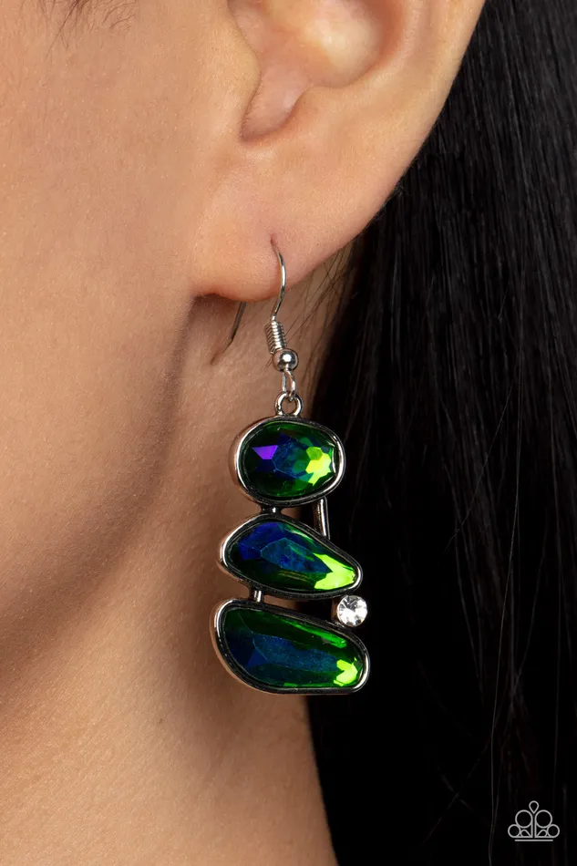 Earrings All Eyes On U Jewelry Paparazzi Accessories Gem Galaxy Green Paparazzi Earrings
