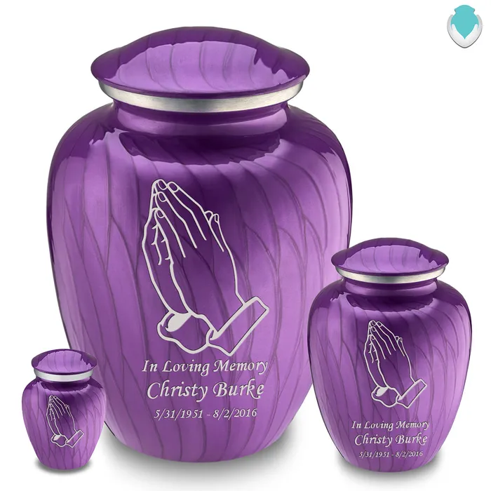 Earrings GetUrns Keepsake Embrace Pearl Purple Praying Hands Cremation Urn