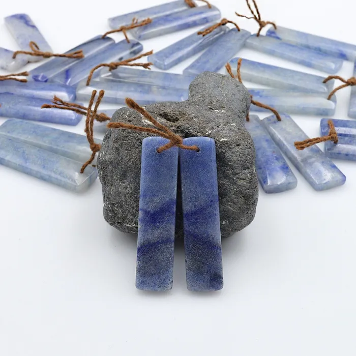 Earrings Intrinsic Trading Drilled Natural Blue Aventurine Earring Pair Long Rectangle Matched Beads A4 Earrings Intrinsic Trading Drilled Natural Blue Aventurine Earring Pair Long Rectangle Matched Beads A4