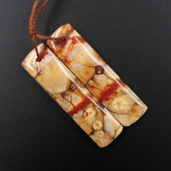 Earrings Intrinsic Trading Natural Birds Eye Rhyolite Earring Pair Rectangle Cabochon Cab Pair Drilled Matched Earrings Bead Pair Natural Stone E1791