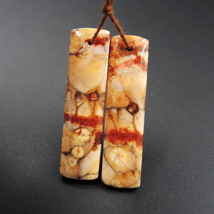 Earrings Intrinsic Trading Natural Birds Eye Rhyolite Earring Pair Rectangle Cabochon Cab Pair Drilled Matched Earrings Bead Pair Natural Stone E1791
