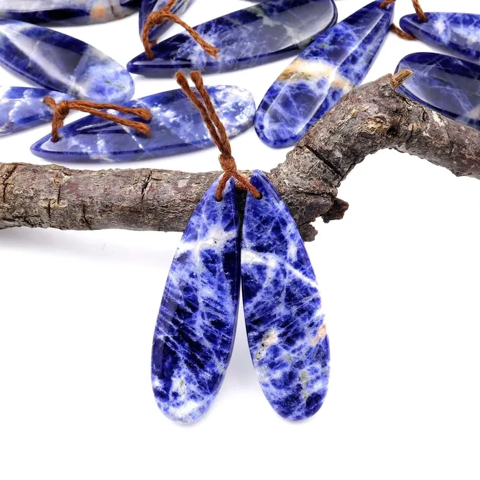 Earrings Intrinsic Trading Natural Blue Sodalite Teardrop Earring Pair Drilled Matched Stone Beads