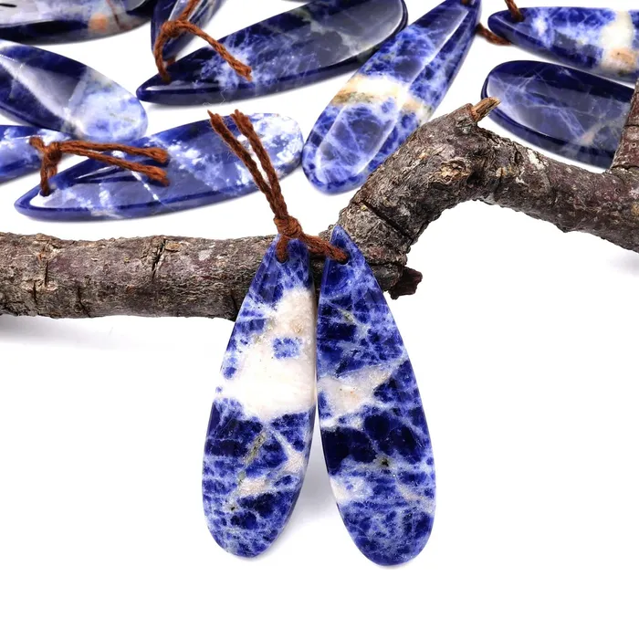 Earrings Intrinsic Trading Natural Blue Sodalite Teardrop Earring Pair Drilled Matched Stone Beads