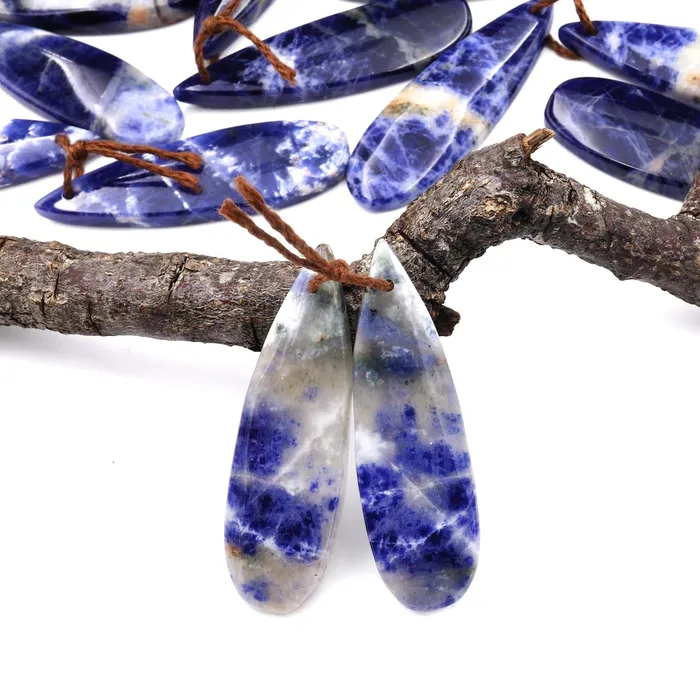 Earrings Intrinsic Trading Natural Blue Sodalite Teardrop Earring Pair Drilled Matched Stone Beads