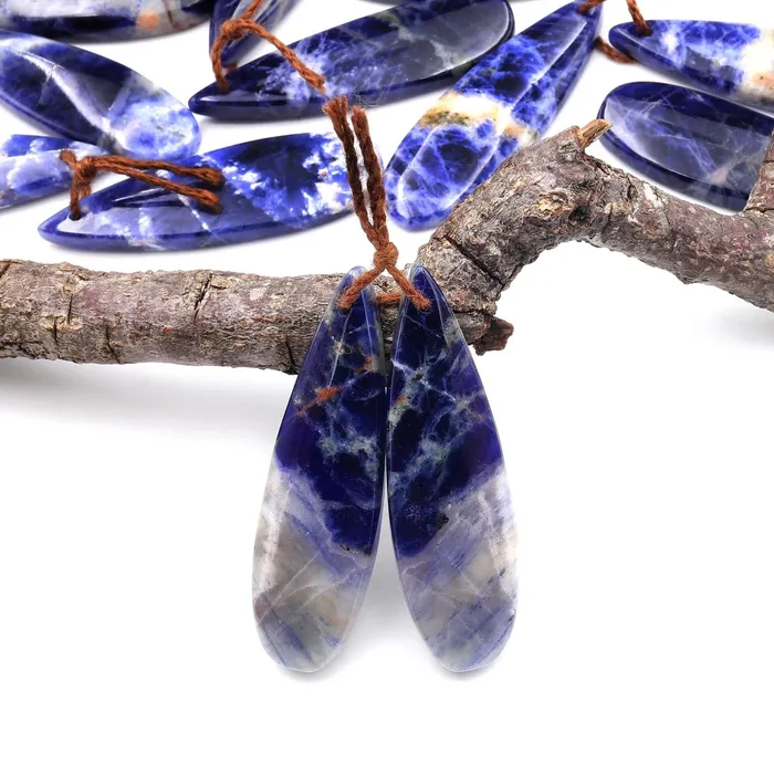 Earrings Intrinsic Trading Natural Blue Sodalite Teardrop Earring Pair Drilled Matched Stone Beads