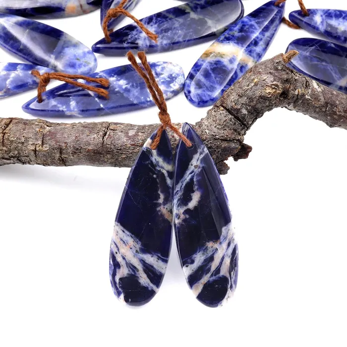 Earrings Intrinsic Trading Natural Blue Sodalite Teardrop Earring Pair Drilled Matched Stone Beads