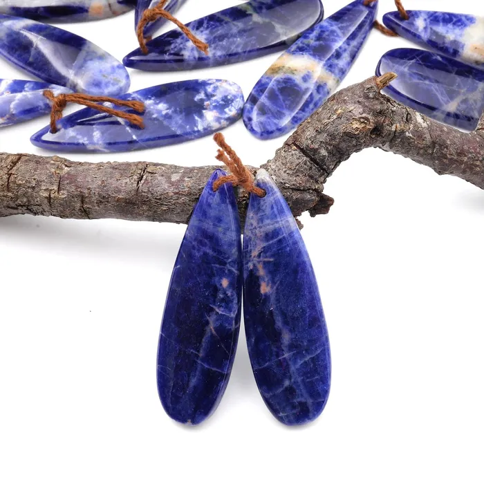 Earrings Intrinsic Trading Natural Blue Sodalite Teardrop Earring Pair Drilled Matched Stone Beads