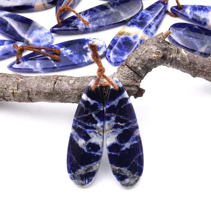 Earrings Intrinsic Trading Natural Blue Sodalite Teardrop Earring Pair Drilled Matched Stone Beads