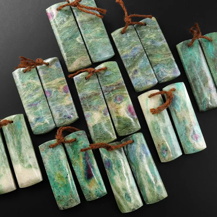 Earrings Intrinsic Trading Natural Green Fuchsite Earring Pair Short Rectangle Matched Gemstone Beads