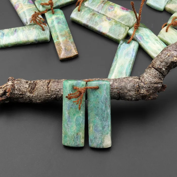 Earrings Intrinsic Trading Natural Green Fuchsite Earring Pair Short Rectangle Matched Gemstone Beads