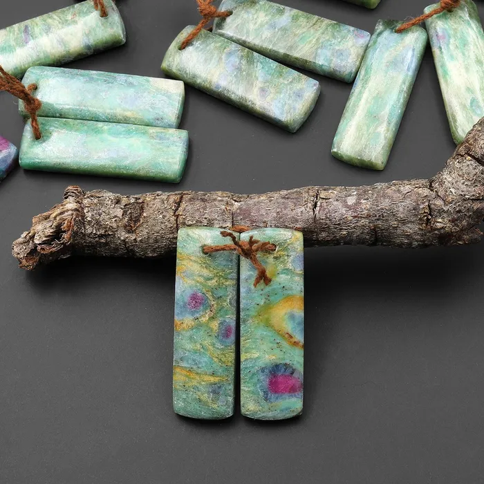 Earrings Intrinsic Trading Natural Green Fuchsite Earring Pair Short Rectangle Matched Gemstone Beads