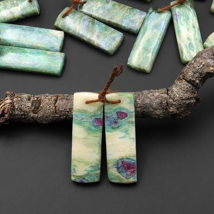 Earrings Intrinsic Trading Natural Green Fuchsite Earring Pair Short Rectangle Matched Gemstone Beads