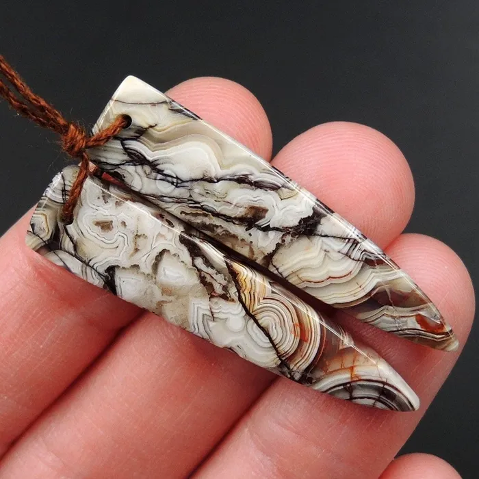 Earrings Intrinsic Trading Natural Laguna Lace Agate Earring Pair Dagger Cabochon Cab Drilled Matched Earrings Bead Pair E3344