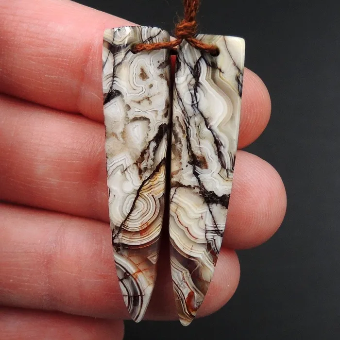 Earrings Intrinsic Trading Natural Laguna Lace Agate Earring Pair Dagger Cabochon Cab Drilled Matched Earrings Bead Pair E3344