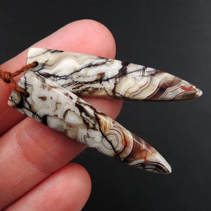 Earrings Intrinsic Trading Natural Laguna Lace Agate Earring Pair Dagger Cabochon Cab Drilled Matched Earrings Bead Pair E3344