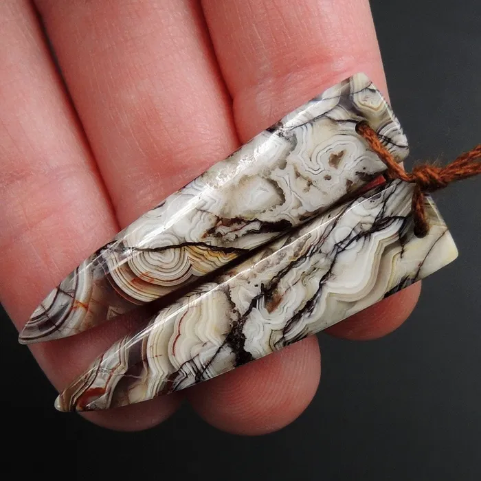 Earrings Intrinsic Trading Natural Laguna Lace Agate Earring Pair Dagger Cabochon Cab Drilled Matched Earrings Bead Pair E3344