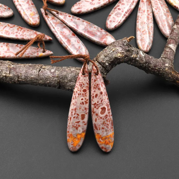 Earrings Intrinsic Trading Natural Leopard Skin Orbicular Jasper Earring Pair Gemstone Drilled Matched Long Teardrop Beads