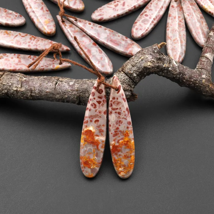Earrings Intrinsic Trading Natural Leopard Skin Orbicular Jasper Earring Pair Gemstone Drilled Matched Long Teardrop Beads