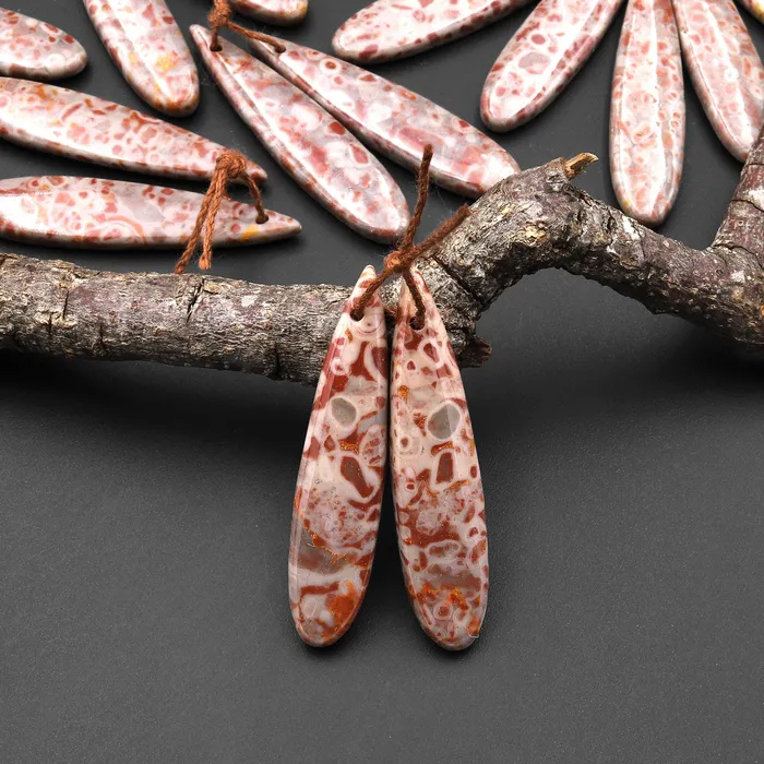 Earrings Intrinsic Trading Natural Leopard Skin Orbicular Jasper Earring Pair Gemstone Drilled Matched Long Teardrop Beads