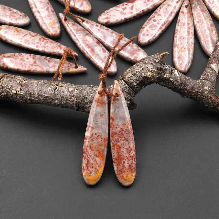 Earrings Intrinsic Trading Natural Leopard Skin Orbicular Jasper Earring Pair Gemstone Drilled Matched Long Teardrop Beads