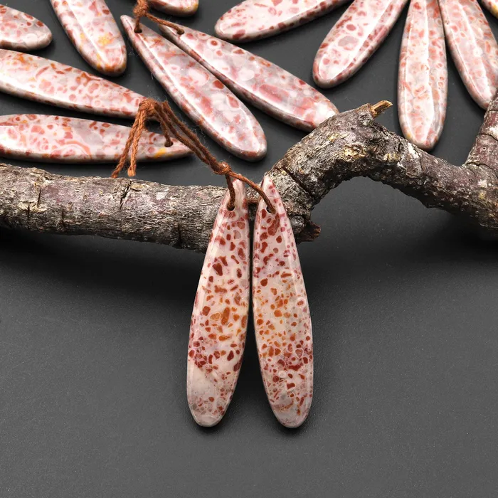 Earrings Intrinsic Trading Natural Leopard Skin Orbicular Jasper Earring Pair Gemstone Drilled Matched Long Teardrop Beads