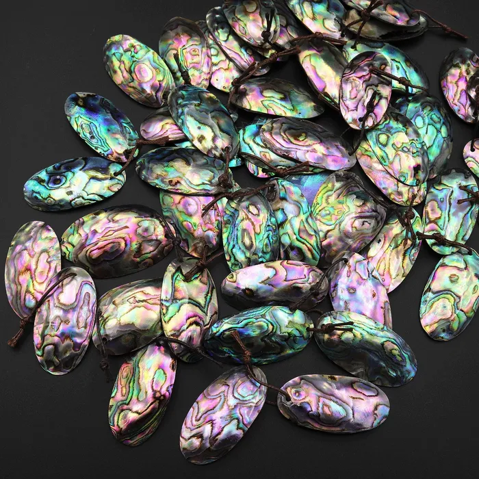 Earrings Intrinsic Trading Natural Rainbow Abalone Oval Earring Pair Drilled Matched Gemstone Bead Pair