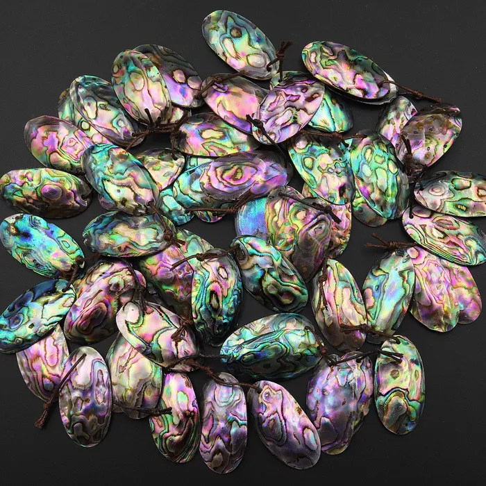 Earrings Intrinsic Trading Natural Rainbow Abalone Oval Earring Pair Drilled Matched Gemstone Bead Pair