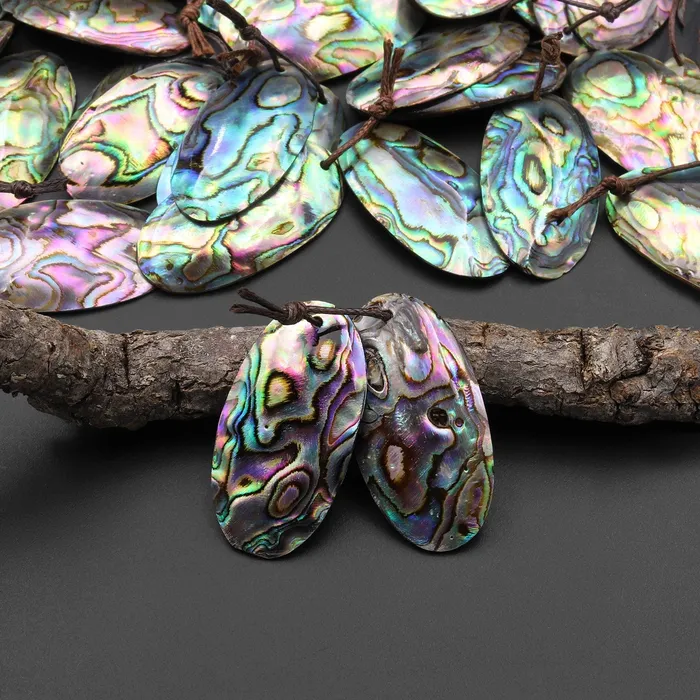 Earrings Intrinsic Trading Natural Rainbow Abalone Oval Earring Pair Drilled Matched Gemstone Bead Pair
