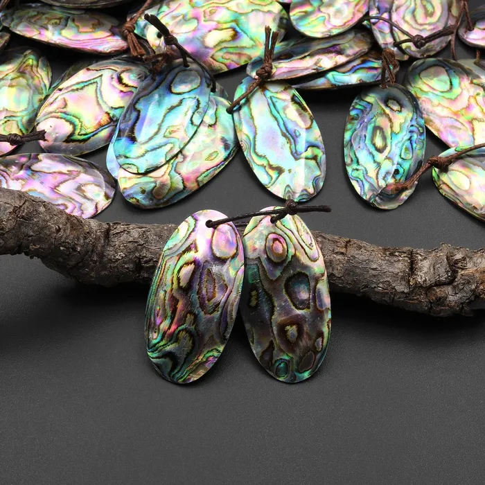 Earrings Intrinsic Trading Natural Rainbow Abalone Oval Earring Pair Drilled Matched Gemstone Bead Pair