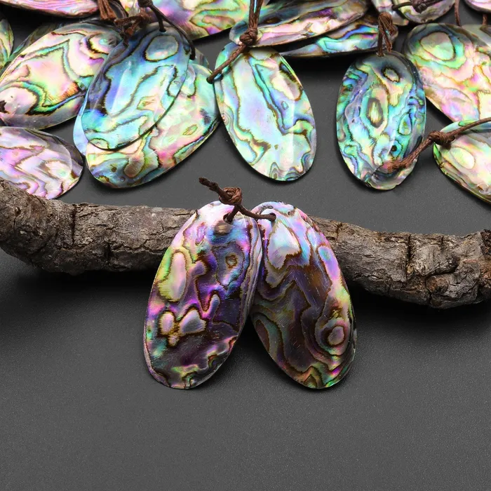 Earrings Intrinsic Trading Natural Rainbow Abalone Oval Earring Pair Drilled Matched Gemstone Bead Pair