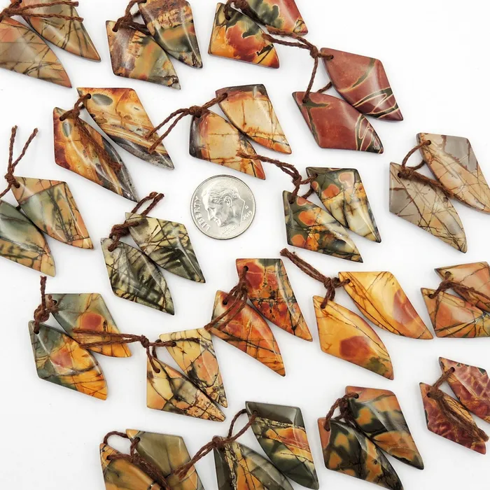 Earrings Intrinsic Trading Natural Red Creek Jasper Abstract Butterfly Wing Earring Pair Cabochon Cab Drilled Matched Gemstone Bead Pair Aka Multicolor Picasso Jasper