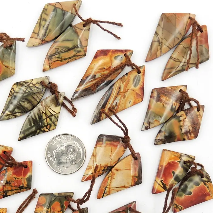 Earrings Intrinsic Trading Natural Red Creek Jasper Abstract Butterfly Wing Earring Pair Cabochon Cab Drilled Matched Gemstone Bead Pair Aka Multicolor Picasso Jasper