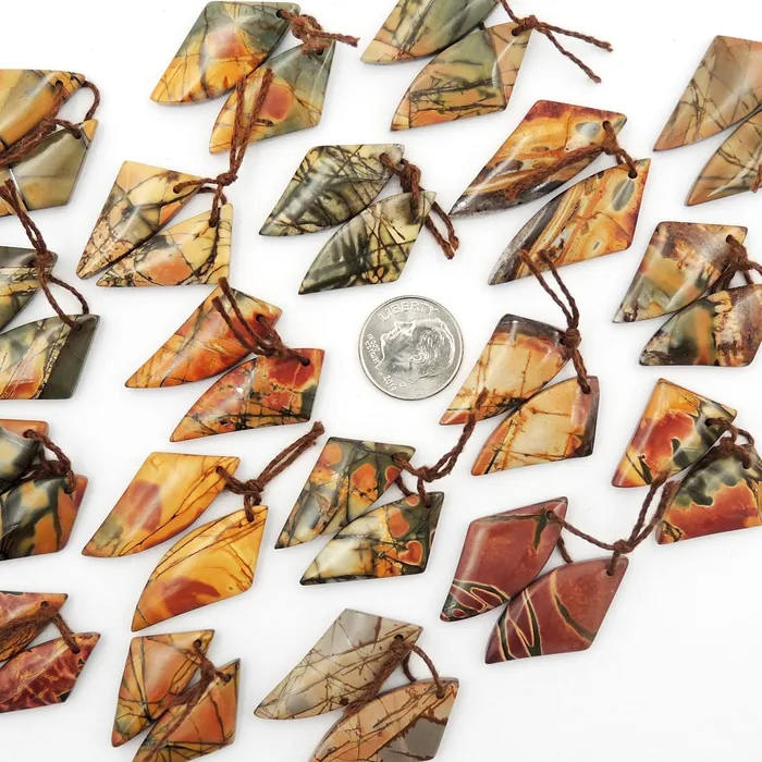 Earrings Intrinsic Trading Natural Red Creek Jasper Abstract Butterfly Wing Earring Pair Cabochon Cab Drilled Matched Gemstone Bead Pair Aka Multicolor Picasso Jasper