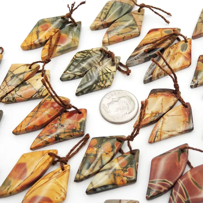 Earrings Intrinsic Trading Natural Red Creek Jasper Abstract Butterfly Wing Earring Pair Cabochon Cab Drilled Matched Gemstone Bead Pair Aka Multicolor Picasso Jasper