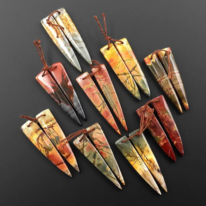 Earrings Intrinsic Trading Natural Red Creek Jasper Dagger Triangle Earring Pair Drilled Matched Gemstone Bead Pair Aka Multicolor Picasso Jasper
