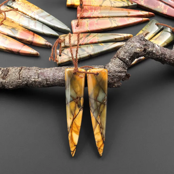 Earrings Intrinsic Trading Natural Red Creek Jasper Dagger Triangle Earring Pair Drilled Matched Gemstone Bead Pair Aka Multicolor Picasso Jasper