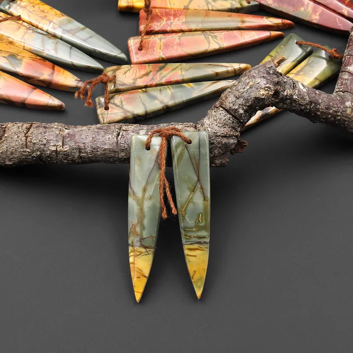 Earrings Intrinsic Trading Natural Red Creek Jasper Dagger Triangle Earring Pair Drilled Matched Gemstone Bead Pair Aka Multicolor Picasso Jasper