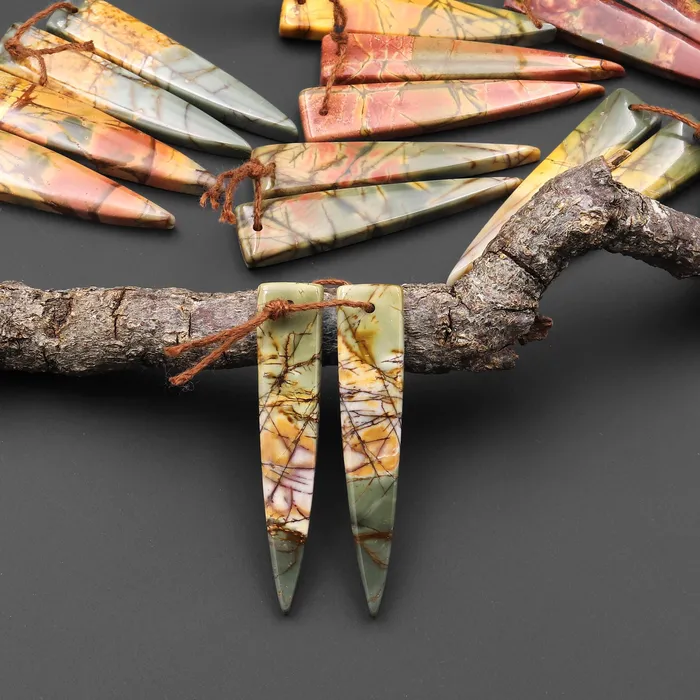 Earrings Intrinsic Trading Natural Red Creek Jasper Dagger Triangle Earring Pair Drilled Matched Gemstone Bead Pair Aka Multicolor Picasso Jasper