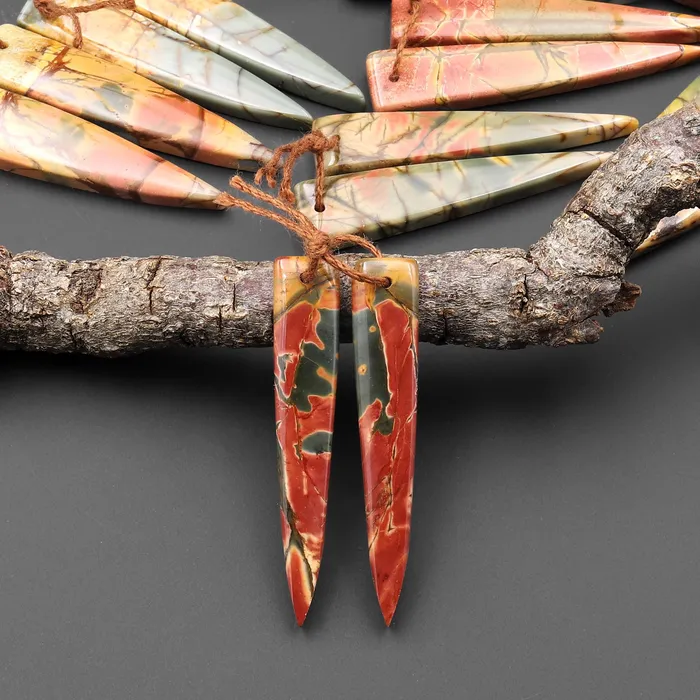 Earrings Intrinsic Trading Natural Red Creek Jasper Dagger Triangle Earring Pair Drilled Matched Gemstone Bead Pair Aka Multicolor Picasso Jasper