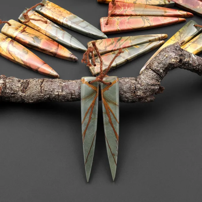 Earrings Intrinsic Trading Natural Red Creek Jasper Dagger Triangle Earring Pair Drilled Matched Gemstone Bead Pair Aka Multicolor Picasso Jasper