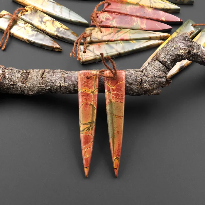 Earrings Intrinsic Trading Natural Red Creek Jasper Dagger Triangle Earring Pair Drilled Matched Gemstone Bead Pair Aka Multicolor Picasso Jasper